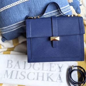 Badgley Mischka Lena Blue Saffiano Leather Satchel
